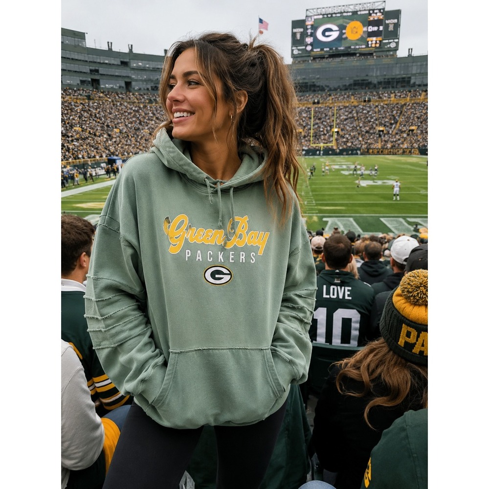 Green Bay Packers Hoodie Women's XL NFL Raw Edge Distressed Hoodie NWT Game Day